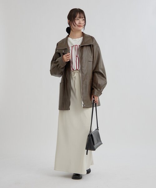 2サイズ展開/ウエストが絞れるのが嬉しい！】ドロストフェイクレザー