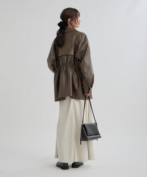 2サイズ展開/ウエストが絞れるのが嬉しい！】ドロストフェイクレザー