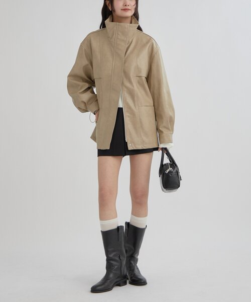 2サイズ展開/ウエストが絞れるのが嬉しい！】ドロストフェイクレザー