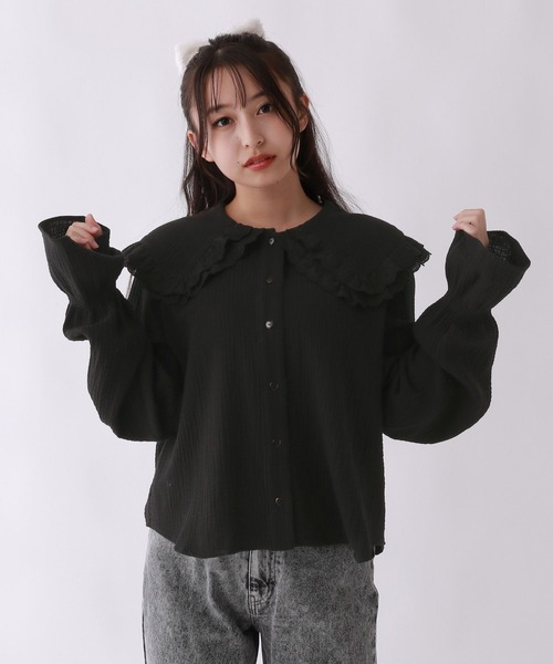 repipi armario（レピピ アルマリオ）の「【girly line】BIGエリブラウス（シャツ/ブラウス・キッズ・サックスブルー/ブラック/オフホワイト・LARGE/MEDIUM/SMALL）」の2枚目の写真