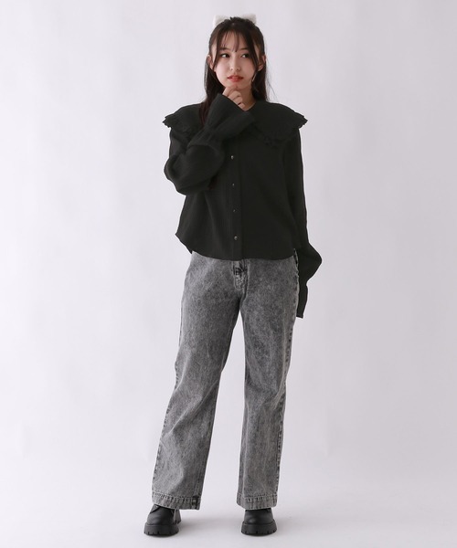 repipi armario（レピピ アルマリオ）の「【girly line】BIGエリブラウス（シャツ/ブラウス・キッズ・サックスブルー/ブラック/オフホワイト・LARGE/MEDIUM/SMALL）」の9枚目の写真