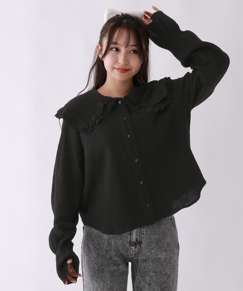 repipi armario（レピピ アルマリオ）の「【girly line】BIGエリブラウス（シャツ/ブラウス・キッズ・サックスブルー/ブラック/オフホワイト・LARGE/MEDIUM/SMALL）」の10枚目の写真