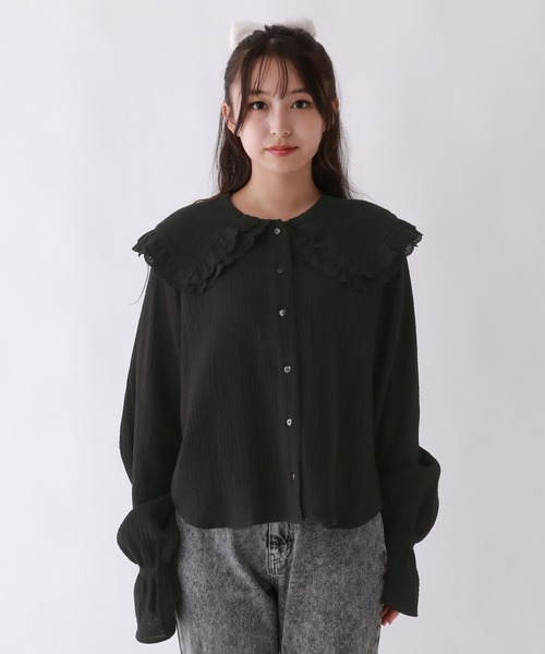 repipi armario（レピピ アルマリオ）の「【girly line】BIGエリブラウス（シャツ/ブラウス・キッズ・サックスブルー/ブラック/オフホワイト・LARGE/MEDIUM/SMALL）」の11枚目の写真