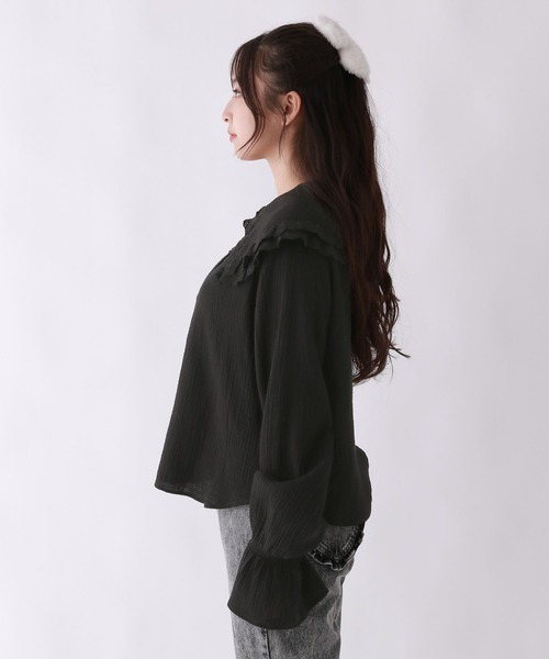 repipi armario（レピピ アルマリオ）の「【girly line】BIGエリブラウス（シャツ/ブラウス・キッズ・サックスブルー/ブラック/オフホワイト・LARGE/MEDIUM/SMALL）」の12枚目の写真