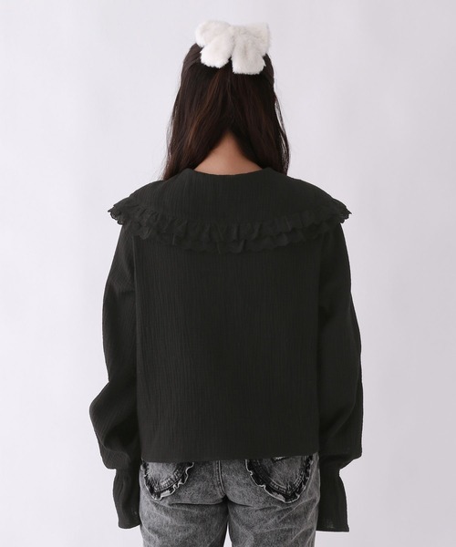 repipi armario（レピピ アルマリオ）の「【girly line】BIGエリブラウス（シャツ/ブラウス・キッズ・サックスブルー/ブラック/オフホワイト・LARGE/MEDIUM/SMALL）」の13枚目の写真