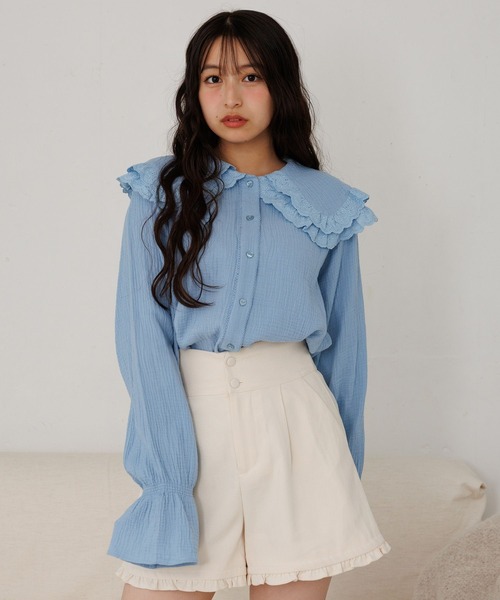 repipi armario（レピピ アルマリオ）の「【girly line】BIGエリブラウス（シャツ/ブラウス・キッズ・サックスブルー/ブラック/オフホワイト・LARGE/MEDIUM/SMALL）」の22枚目の写真