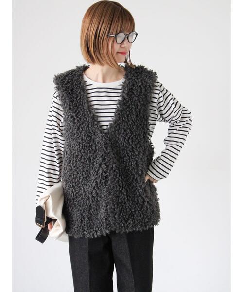 Lugnoncure（ルノンキュール）の「ミドルボアベスト（ベスト・レディース・チャコールグレー/オフホワイト/モカ・F）」の6枚目の写真