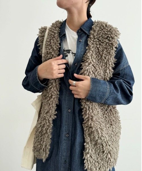 Lugnoncure（ルノンキュール）の「ミドルボアベスト（ベスト・レディース・チャコールグレー/オフホワイト/モカ・F）」の3枚目の写真