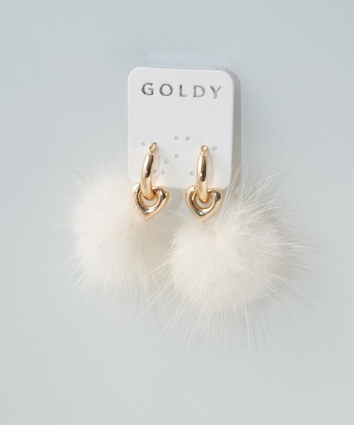 GOLDY(ゴールディ)の「ミンク ファー ×メタル ハート ピアス(ピアス(両耳用)・レディース・ブラウン/アイボリー/グレー・FREE)」の4枚目の写真