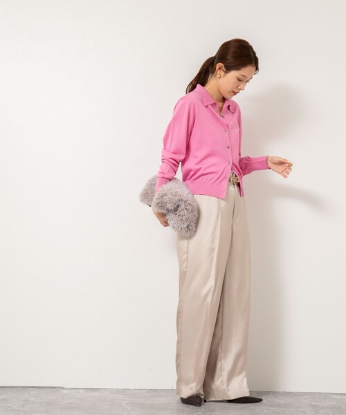 NOLLEY’S（ノーリーズ）の「《手洗い可能》16Gマレー襟付きカーディガン（カーディガン/ボレロ・レディース・ネイビー/サックスブルー/サーモンピンク/グレー・38）」の7枚目の写真