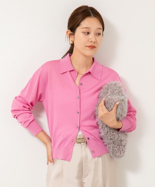 NOLLEY’S（ノーリーズ）の「《手洗い可能》16Gマレー襟付きカーディガン（カーディガン/ボレロ・レディース・ネイビー/サックスブルー/サーモンピンク/グレー・38）」の8枚目の写真