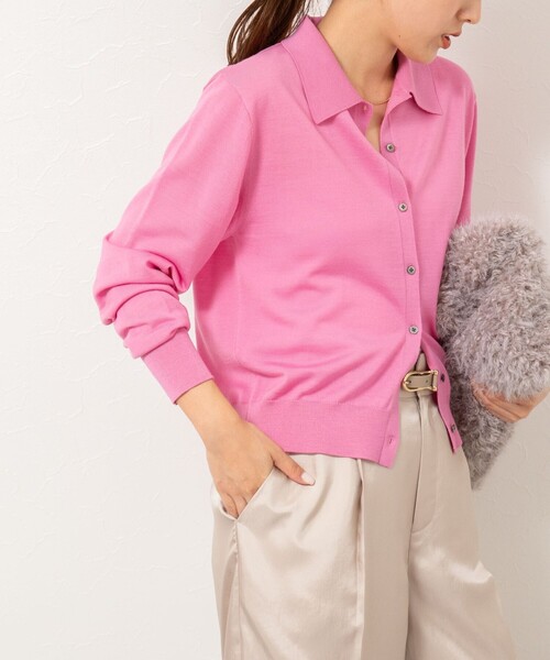 NOLLEY’S（ノーリーズ）の「《手洗い可能》16Gマレー襟付きカーディガン（カーディガン/ボレロ・レディース・ネイビー/サックスブルー/サーモンピンク/グレー・38）」の9枚目の写真