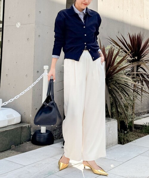 NOLLEY’S（ノーリーズ）の「《手洗い可能》16Gマレー襟付きカーディガン（カーディガン/ボレロ・レディース・ネイビー/サックスブルー/サーモンピンク/グレー・38）」の10枚目の写真