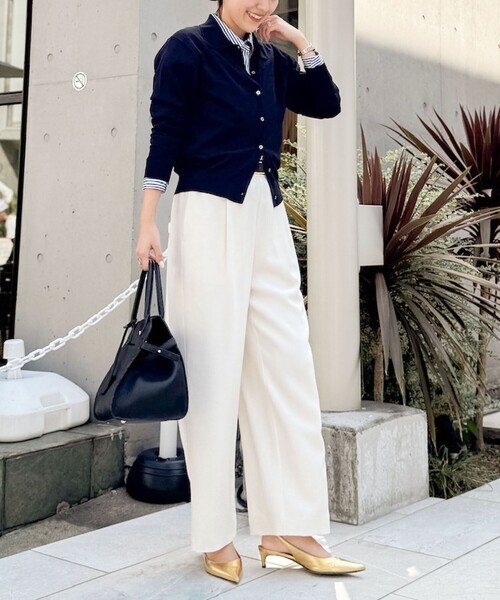 NOLLEY’S（ノーリーズ）の「《手洗い可能》16Gマレー襟付きカーディガン（カーディガン/ボレロ・レディース・ネイビー/サックスブルー/サーモンピンク/グレー・38）」の11枚目の写真