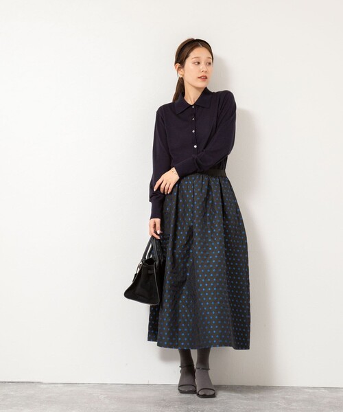 NOLLEY’S（ノーリーズ）の「《手洗い可能》16Gマレー襟付きカーディガン（カーディガン/ボレロ・レディース・ネイビー/サックスブルー/サーモンピンク/グレー・38）」の14枚目の写真