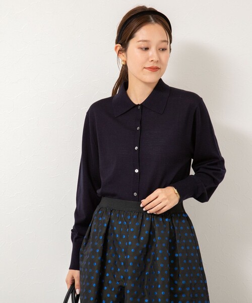 NOLLEY’S（ノーリーズ）の「《手洗い可能》16Gマレー襟付きカーディガン（カーディガン/ボレロ・レディース・ネイビー/サックスブルー/サーモンピンク/グレー・38）」の20枚目の写真