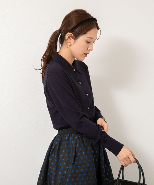 NOLLEY’S（ノーリーズ）の「《手洗い可能》16Gマレー襟付きカーディガン（カーディガン/ボレロ・レディース・ネイビー/サックスブルー/サーモンピンク/グレー・38）」の21枚目の写真