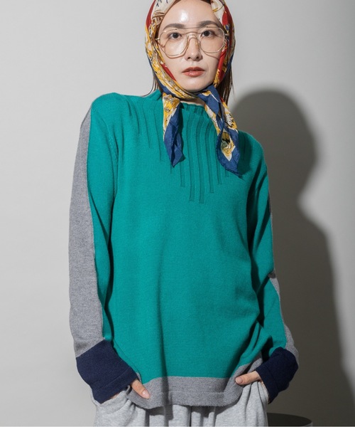 セール】バイカラー ハイネックニット（ニット/セーター）｜lodie