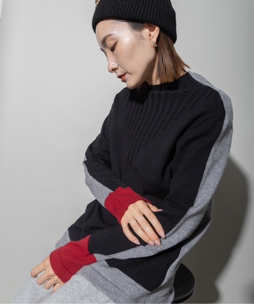 セール】バイカラー ハイネックニット（ニット/セーター）｜lodie