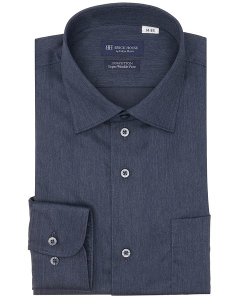 TOKYO SHIRTS(トウキョウシャツ)の「【超形態安定】 形態安定ノンアイロン ワイド 長袖ビジネスワイシャツ(ビジネスシャツ・メンズ・ネイビー・首回り39cm-裄丈80cm/首回り39cm-裄丈84cm/首回り41cm-裄丈82cm/首回り41cm-裄丈86cm/首回り42cm-裄丈82cm/首回り42cm-裄丈86cm/首回り43cm-裄丈82cm/首回り43cm-裄丈86cm/首回り37cm-裄丈80cm)」の1枚目の写真