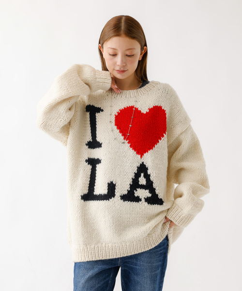 THRIFTY LOOK(スリフティールック)の「【THRIFTY LOOK/スリフティールック】ハンドニット / "I LOVE LA" / クルーネックセーター / ペルー製(ニット/セーター・レディース・アイボリー・フリー)」の4枚目の写真