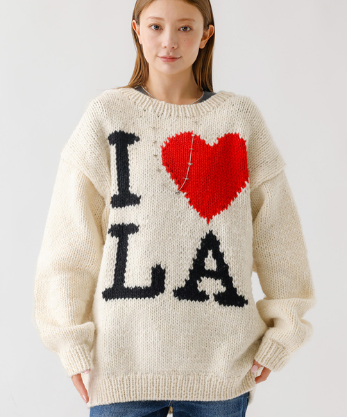 THRIFTY LOOK(スリフティールック)の「【THRIFTY LOOK/スリフティールック】ハンドニット / "I LOVE LA" / クルーネックセーター / ペルー製(ニット/セーター・レディース・アイボリー・フリー)」の2枚目の写真