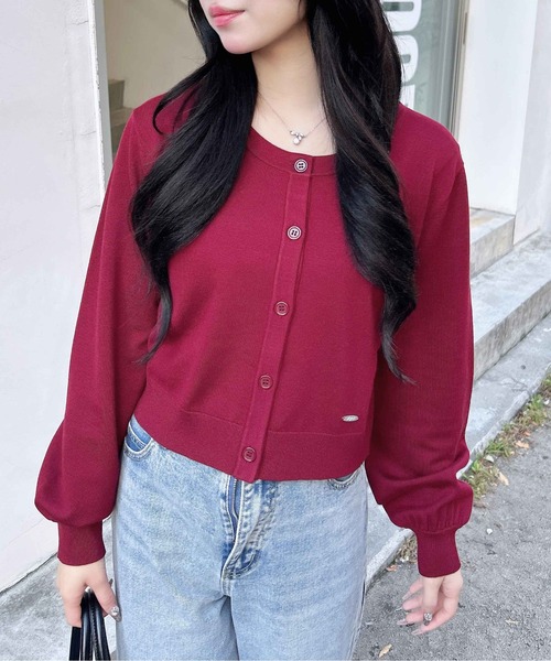 INGNI（イング）の「プレート付ニットカーディガン（カーディガン/ボレロ・レディース・グレー/アイボリー/ブラック/ピンク/ボルドー・M）」の5枚目の写真