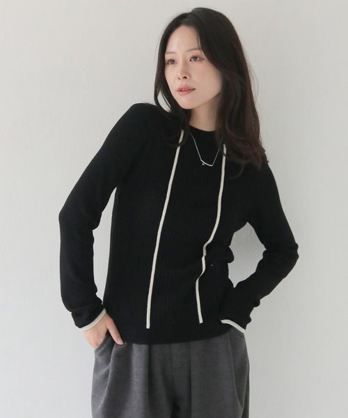 HER CLOSET（ハークローゼット）の「【HER CLOSET】バイカラーハイゲージリブニットプルオーバー BI-COLOR HIGH GAUGE KNIT RIB KNIT PULLOVER（ニット/セーター・レディース・ネイビー/ブラック/ライトブルー/オフホワイト・M）」の3枚目の写真