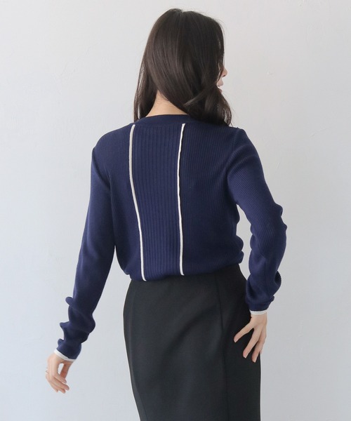 HER CLOSET（ハークローゼット）の「【HER CLOSET】バイカラーハイゲージリブニットプルオーバー BI-COLOR HIGH GAUGE KNIT RIB KNIT PULLOVER（ニット/セーター・レディース・ネイビー/ブラック/ライトブルー/オフホワイト・M）」の9枚目の写真