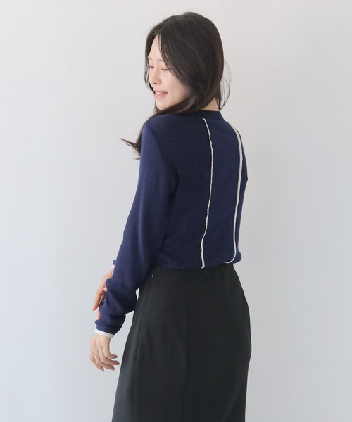 HER CLOSET（ハークローゼット）の「【HER CLOSET】バイカラーハイゲージリブニットプルオーバー BI-COLOR HIGH GAUGE KNIT RIB KNIT PULLOVER（ニット/セーター・レディース・ネイビー/ブラック/ライトブルー/オフホワイト・M）」の10枚目の写真