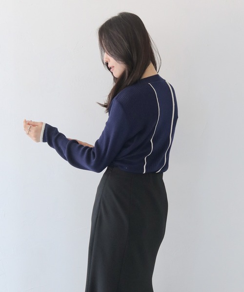 HER CLOSET（ハークローゼット）の「【HER CLOSET】バイカラーハイゲージリブニットプルオーバー BI-COLOR HIGH GAUGE KNIT RIB KNIT PULLOVER（ニット/セーター・レディース・ネイビー/ブラック/ライトブルー/オフホワイト・M）」の11枚目の写真