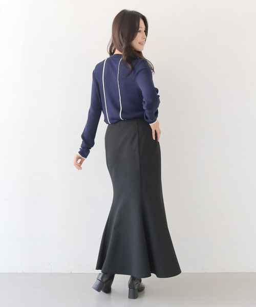 HER CLOSET（ハークローゼット）の「【HER CLOSET】バイカラーハイゲージリブニットプルオーバー BI-COLOR HIGH GAUGE KNIT RIB KNIT PULLOVER（ニット/セーター・レディース・ネイビー/ブラック/ライトブルー/オフホワイト・M）」の16枚目の写真