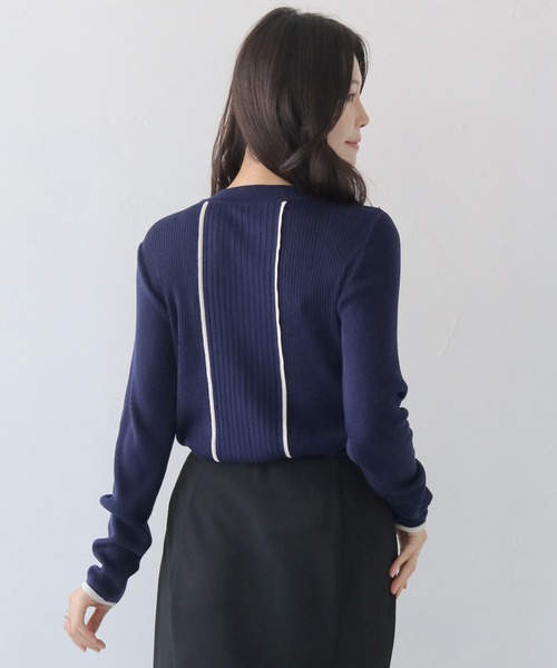 HER CLOSET（ハークローゼット）の「【HER CLOSET】バイカラーハイゲージリブニットプルオーバー BI-COLOR HIGH GAUGE KNIT RIB KNIT PULLOVER（ニット/セーター・レディース・ネイビー/ブラック/ライトブルー/オフホワイト・M）」の8枚目の写真
