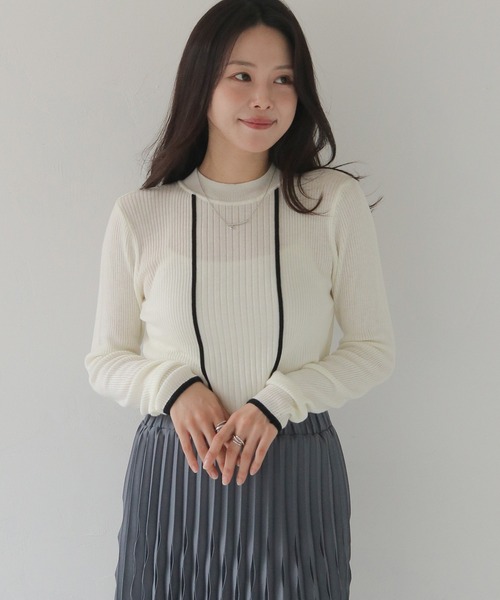 HER CLOSET（ハークローゼット）の「【HER CLOSET】バイカラーハイゲージリブニットプルオーバー BI-COLOR HIGH GAUGE KNIT RIB KNIT PULLOVER（ニット/セーター・レディース・ネイビー/ブラック/ライトブルー/オフホワイト・M）」の18枚目の写真