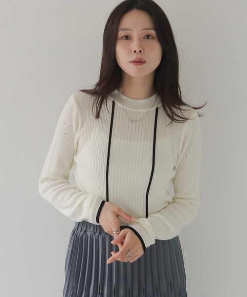 HER CLOSET（ハークローゼット）の「【HER CLOSET】バイカラーハイゲージリブニットプルオーバー BI-COLOR HIGH GAUGE KNIT RIB KNIT PULLOVER（ニット/セーター・レディース・ネイビー/ブラック/ライトブルー/オフホワイト・M）」の20枚目の写真