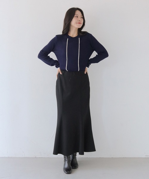 HER CLOSET（ハークローゼット）の「【HER CLOSET】バイカラーハイゲージリブニットプルオーバー BI-COLOR HIGH GAUGE KNIT RIB KNIT PULLOVER（ニット/セーター・レディース・ネイビー/ブラック/ライトブルー/オフホワイト・M）」の14枚目の写真