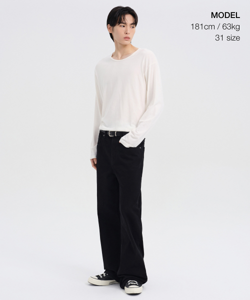 MUSINSA STANDARD（ムシンサスタンダード）の「ルーズフレアデニムパンツ[ブラック]（デニムパンツ・メンズ・その他・40/31/33/26/27/28/29/38/42/36/34/32/30）」の6枚目の写真