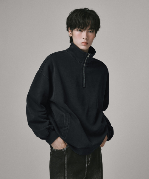 Verdnt（バーダント）の「ガーメントダイ ハーフジップ フリース スウェット Tシャツ [ブラック]（スウェット・レディース・その他・SMALL/MEDIUM/LARGE）」の2枚目の写真