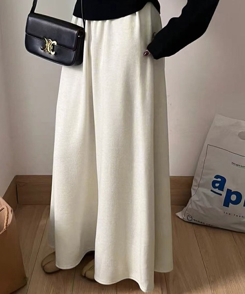LOWO(ロワ)の「Aライン フレア ロングスカート 冬 秋冬 レディース ウエストゴム(スカート・レディース・ブラック/オフホワイト/イエロー/ブラウン・L/M)」の2枚目の写真