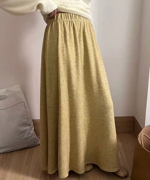 LOWO(ロワ)の「Aライン フレア ロングスカート 冬 秋冬 レディース ウエストゴム(スカート・レディース・ブラック/オフホワイト/イエロー/ブラウン・L/M)」の4枚目の写真