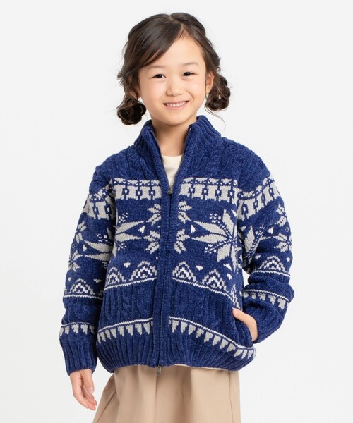 COMME CA ISM(コムサイズム)の「【雑誌掲載商品】雪柄 モールニット ジップアップ ブルゾン(ニット/セーター・キッズ・ブラック/アイボリー/ブルー・130cm/120cm/150cm)」の3枚目の写真