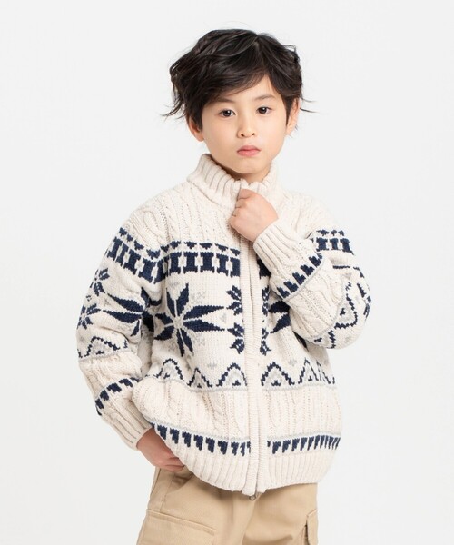 COMME CA ISM(コムサイズム)の「【雑誌掲載商品】雪柄 モールニット ジップアップ ブルゾン(ニット/セーター・キッズ・ブラック/アイボリー/ブルー・130cm/120cm/150cm)」の2枚目の写真