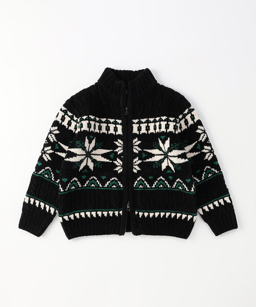 COMME CA ISM(コムサイズム)の「【雑誌掲載商品】雪柄 モールニット ジップアップ ブルゾン(ニット/セーター・キッズ・ブラック/アイボリー/ブルー・130cm/120cm/150cm)」の1枚目の写真