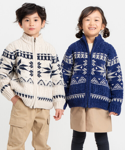 COMME CA ISM(コムサイズム)の「【雑誌掲載商品】雪柄 モールニット ジップアップ ブルゾン(ニット/セーター・キッズ・ブラック/アイボリー/ブルー・130cm/120cm/150cm)」の4枚目の写真