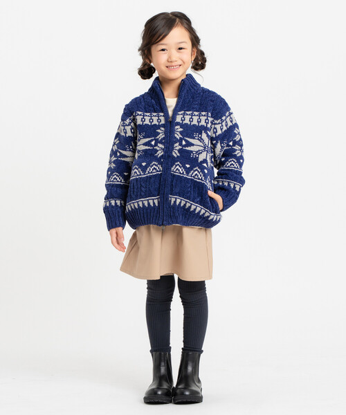 COMME CA ISM(コムサイズム)の「【雑誌掲載商品】雪柄 モールニット ジップアップ ブルゾン(ニット/セーター・キッズ・ブラック/アイボリー/ブルー・130cm/120cm/150cm)」の7枚目の写真