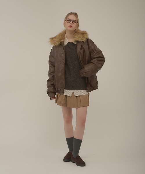 hazyl(ヘイジル)の「embossing fur blouson / エンボスファー付きブルゾン(ブルゾン・レディース・ダークブラウン/ブラウン系その他/ブラック・フリー)」の8枚目の写真