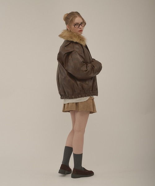 hazyl(ヘイジル)の「embossing fur blouson / エンボスファー付きブルゾン(ブルゾン・レディース・ダークブラウン/ブラウン系その他/ブラック・フリー)」の12枚目の写真