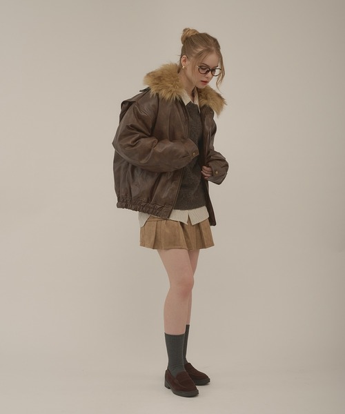 hazyl(ヘイジル)の「embossing fur blouson / エンボスファー付きブルゾン(ブルゾン・レディース・ダークブラウン/ブラウン系その他/ブラック・フリー)」の14枚目の写真