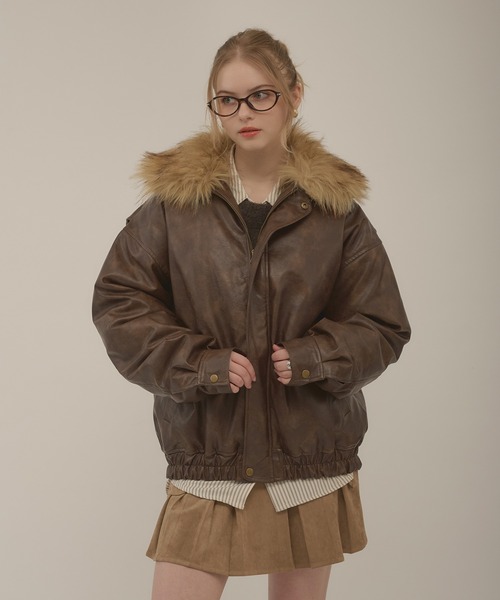 hazyl(ヘイジル)の「embossing fur blouson / エンボスファー付きブルゾン(ブルゾン・レディース・ダークブラウン/ブラウン系その他/ブラック・フリー)」の6枚目の写真