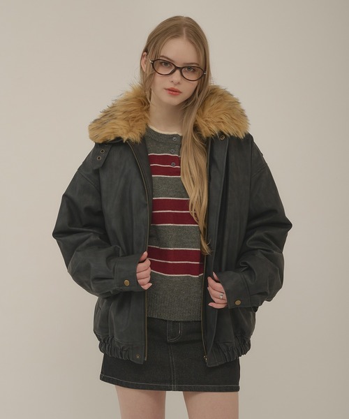 hazyl(ヘイジル)の「embossing fur blouson / エンボスファー付きブルゾン(ブルゾン・レディース・ダークブラウン/ブラウン系その他/ブラック・フリー)」の15枚目の写真